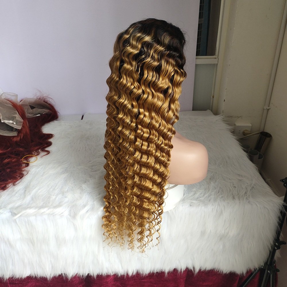 13X4 360 Full lace Deep wave Frontal Wigs curly real Human Hair wigs Cheap ombre T1b 27 lace front brazilian hair wigs for women