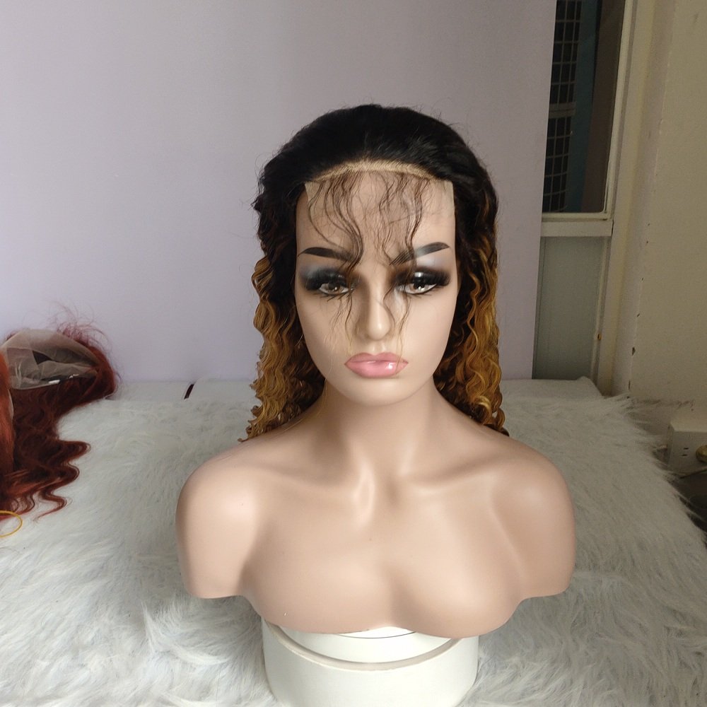 13X4 360 Full lace Deep wave Frontal Wigs curly real Human Hair wigs Cheap ombre T1b 27 lace front brazilian hair wigs for women
