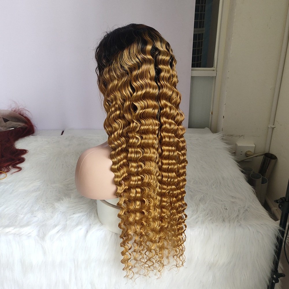 13X4 360 Full lace Deep wave Frontal Wigs curly real Human Hair wigs Cheap ombre T1b 27 lace front brazilian hair wigs for women