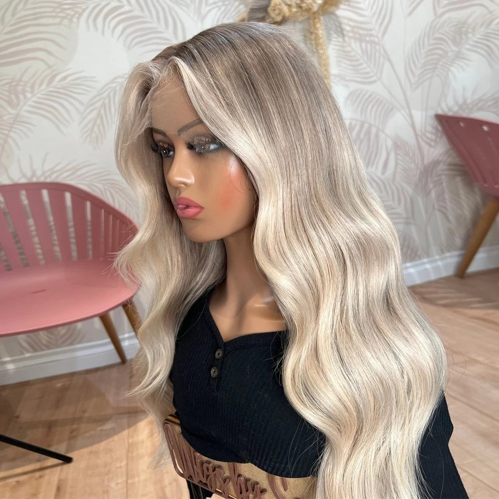 613 Ash Blonde Full Lace Wigs Brazilian Virgin Human Hair Slight Wavy Wig Platinum Blonde Glueless Lace Frontal Closure Wig