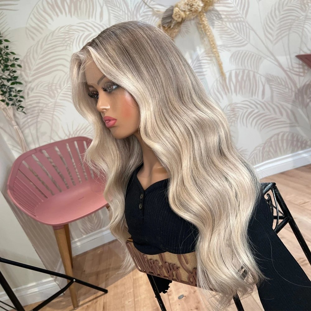 613 Ash Blonde Full Lace Wigs Brazilian Virgin Human Hair Slight Wavy Wig Platinum Blonde Glueless Lace Frontal Closure Wig