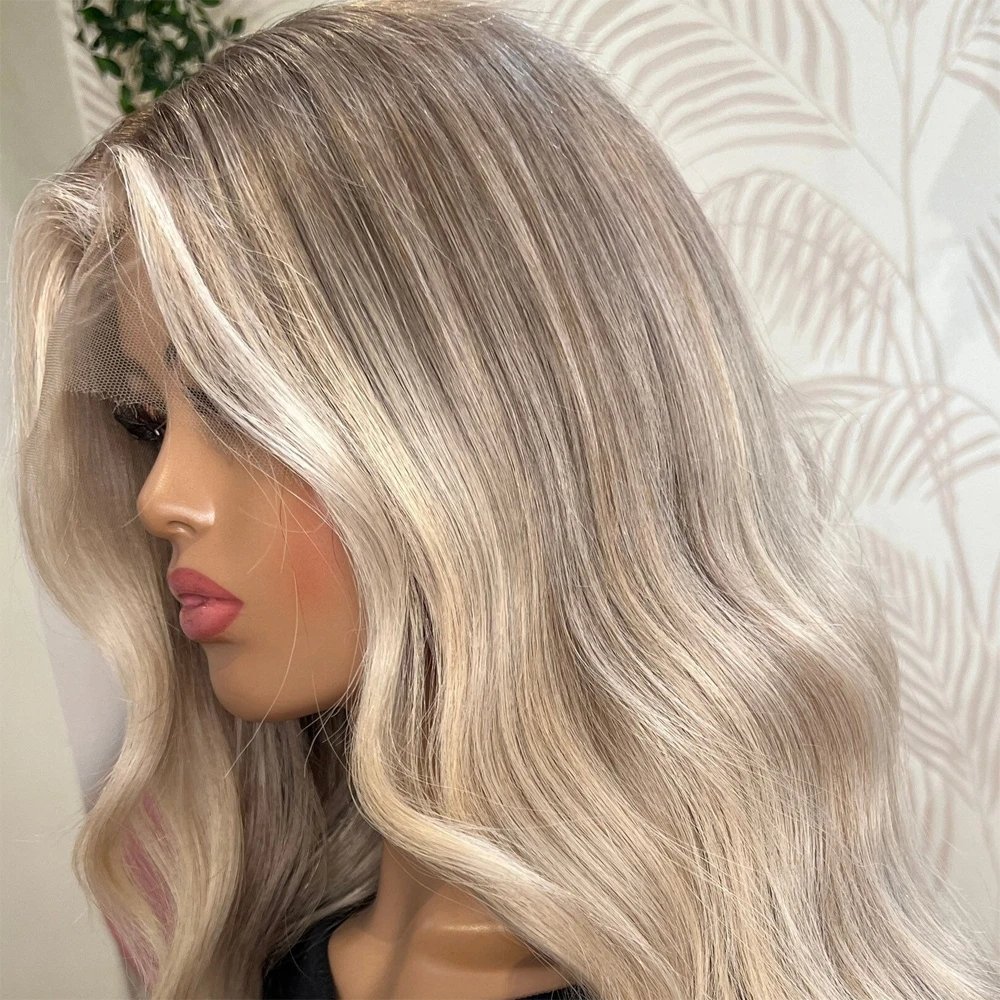 613 Ash Blonde Full Lace Wigs Brazilian Virgin Human Hair Slight Wavy Wig Platinum Blonde Glueless Lace Frontal Closure Wig
