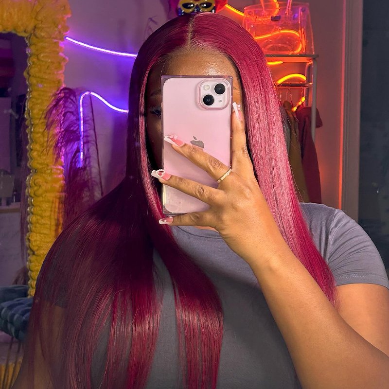 Wholesale 5x5 glueless wear and go wig raw brazilian virgin human hair wigs 99J 180% density straight lace closure wigs