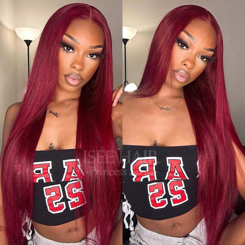 Wholesale 5x5 glueless wear and go wig raw brazilian virgin human hair wigs 99J 180% density straight lace closure wigs