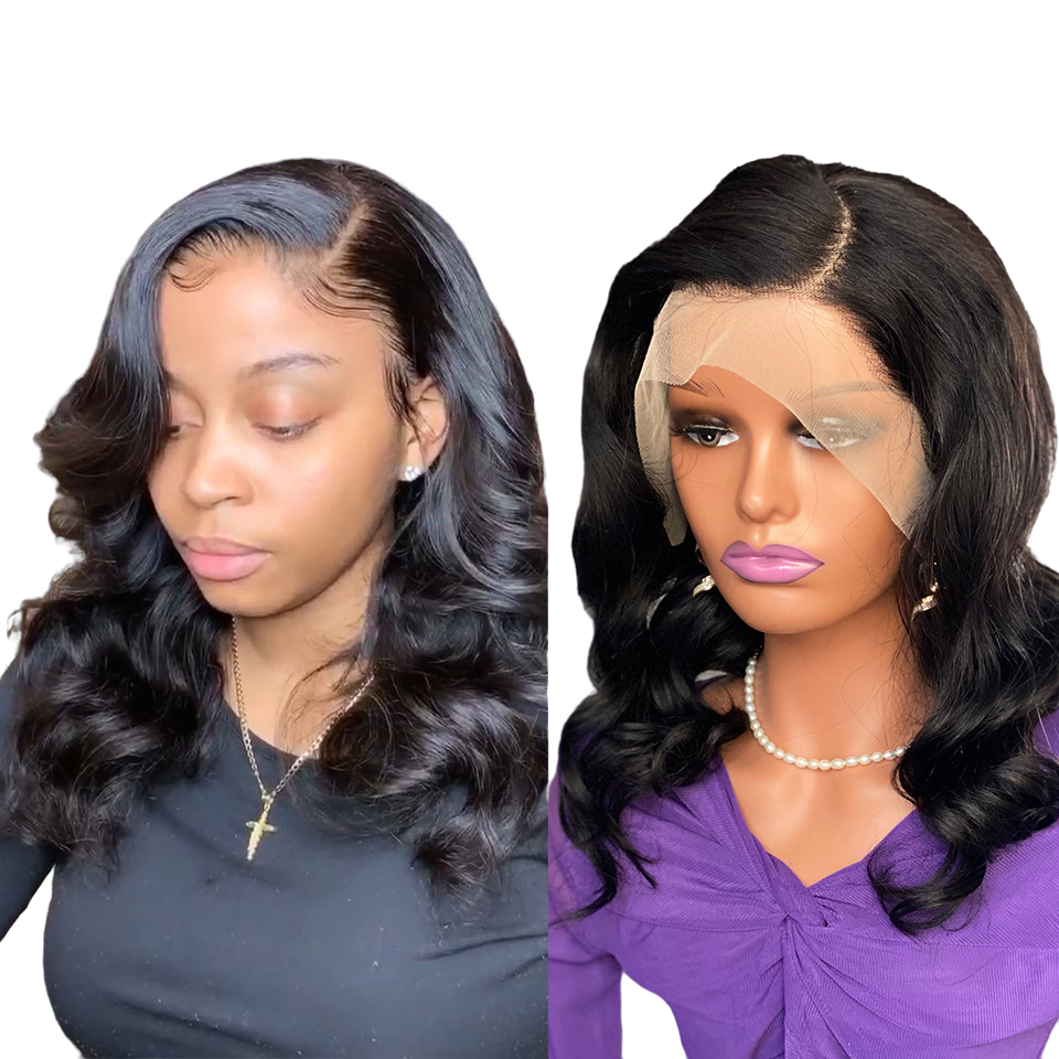 13x4 Side Part Loose Wave Lace Front Human Hair Wigs Pre Plucked Short Curls Wavy Wigs for Black Women