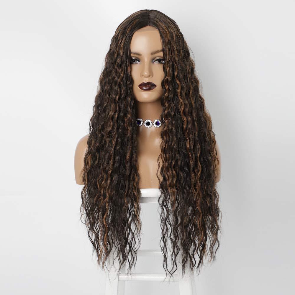 26" Synthetic Small Lace Front Wig Brown Long Wavy Mixed Black Lace Fashion Part Hair Wig for Women