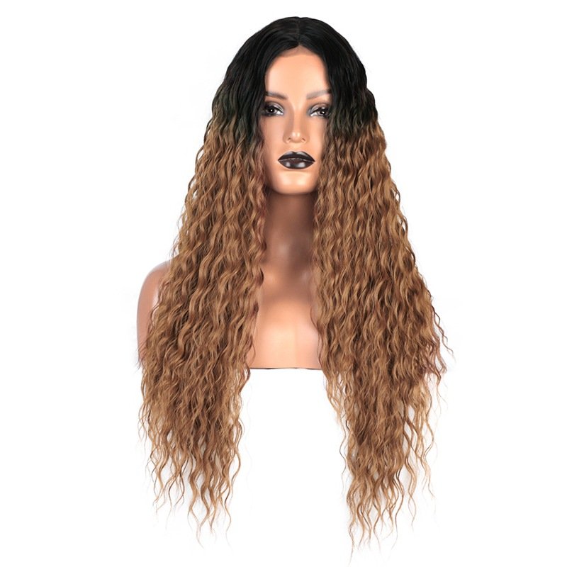 26" Synthetic Small Lace Front Wig Brown Long Wavy Mixed Black Lace Fashion Part Hair Wig for Women