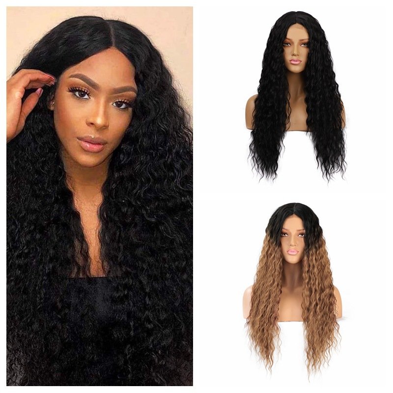 26" Synthetic Small Lace Front Wig Brown Long Wavy Mixed Black Lace Fashion Part Hair Wig for Women