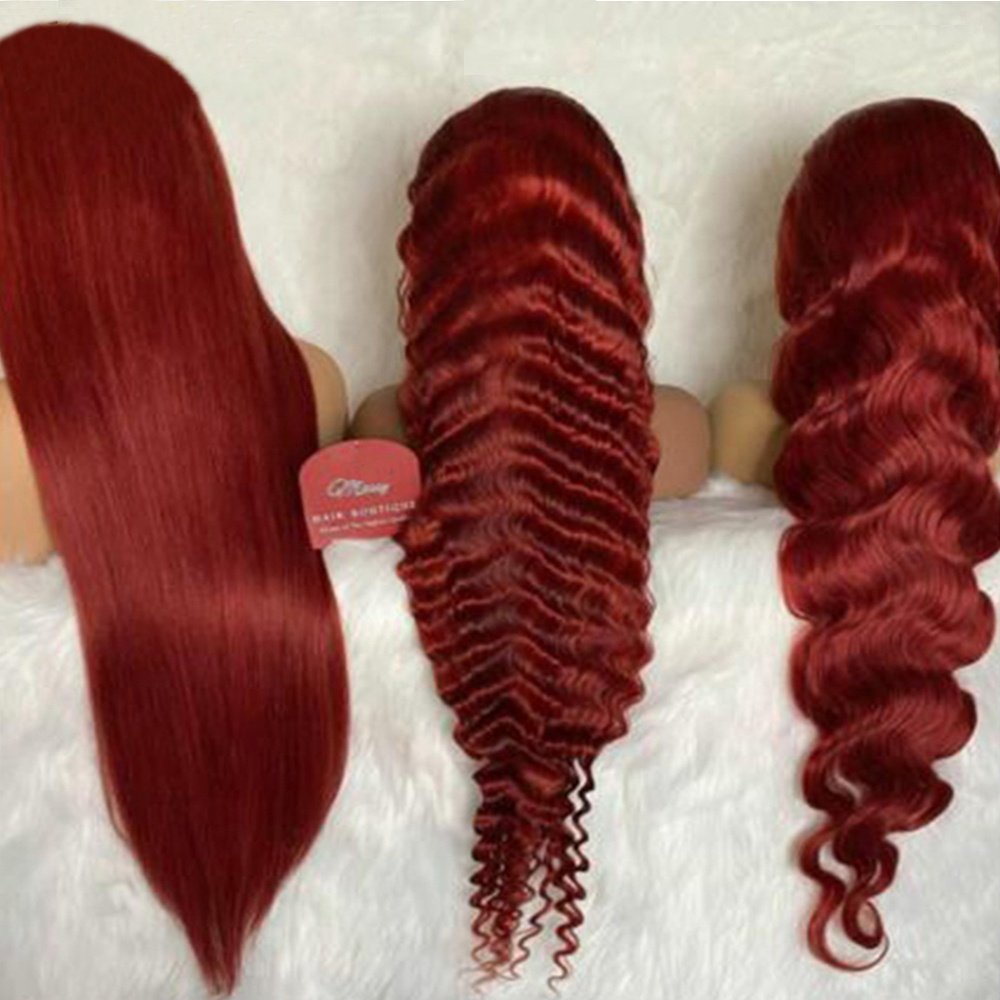 Cheap 13*4 Red Straight/Body Wave/Deep Wave HD Lace Front Wig For Women Brazilian Hair Peruvian Remy Full Lace Human Hair Wigs