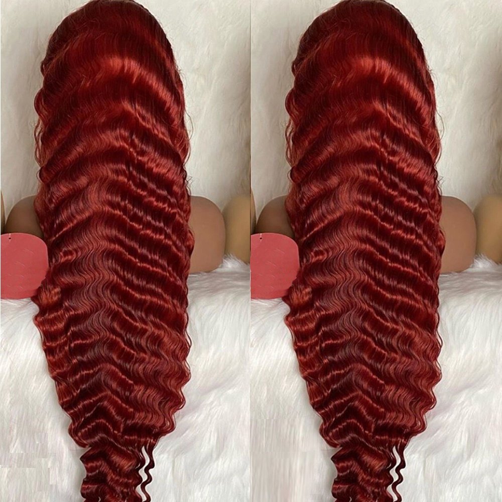 Cheap 13*4 Red Straight/Body Wave/Deep Wave HD Lace Front Wig For Women Brazilian Hair Peruvian Remy Full Lace Human Hair Wigs