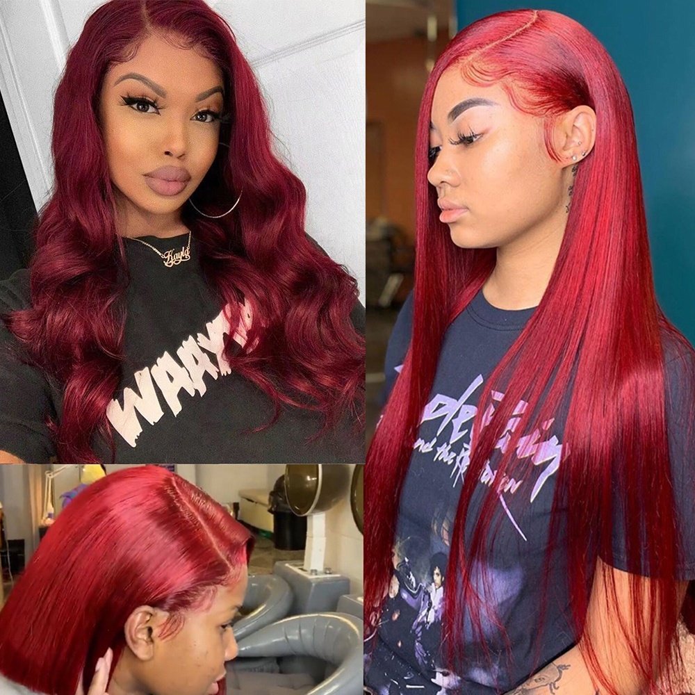 Cheap 13*4 Red Straight/Body Wave/Deep Wave HD Lace Front Wig For Women Brazilian Hair Peruvian Remy Full Lace Human Hair Wigs