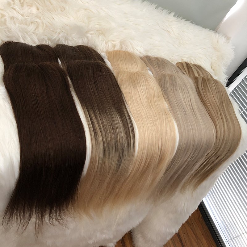 New arrival brazilian virgin hair natural color #1b/#6/#27/613 straight wave mono hair topper Stock