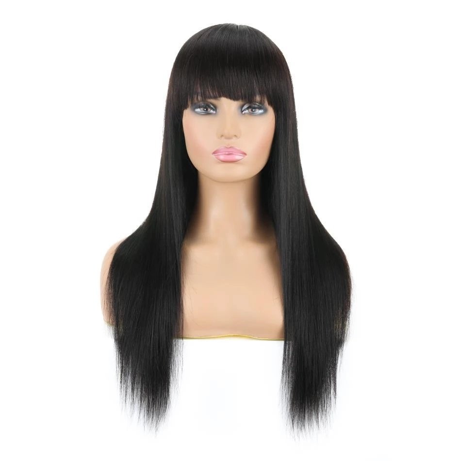 Human Hair Wigs Straight Hair With Bang Fringe For Women Brazilian Bob Wig Glueless Machine Made With Bangs Wigs