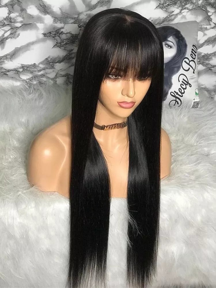Human Hair Wigs Straight Hair With Bang Fringe For Women Brazilian Bob Wig Glueless Machine Made With Bangs Wigs