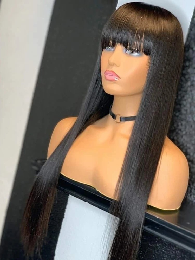 Human Hair Wigs Straight Hair With Bang Fringe For Women Brazilian Bob Wig Glueless Machine Made With Bangs Wigs