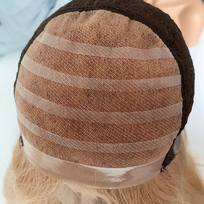 High quality European replacement system blonde color full hand tied 100% real Human virgin Hair straight Silicone Medical Wig