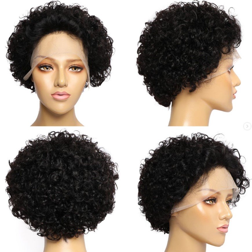 Wholesale Perruque Brazilian Short Pixie Cut Curly Lace Front Wig Pixie Curls Human Hair Wigs glueless