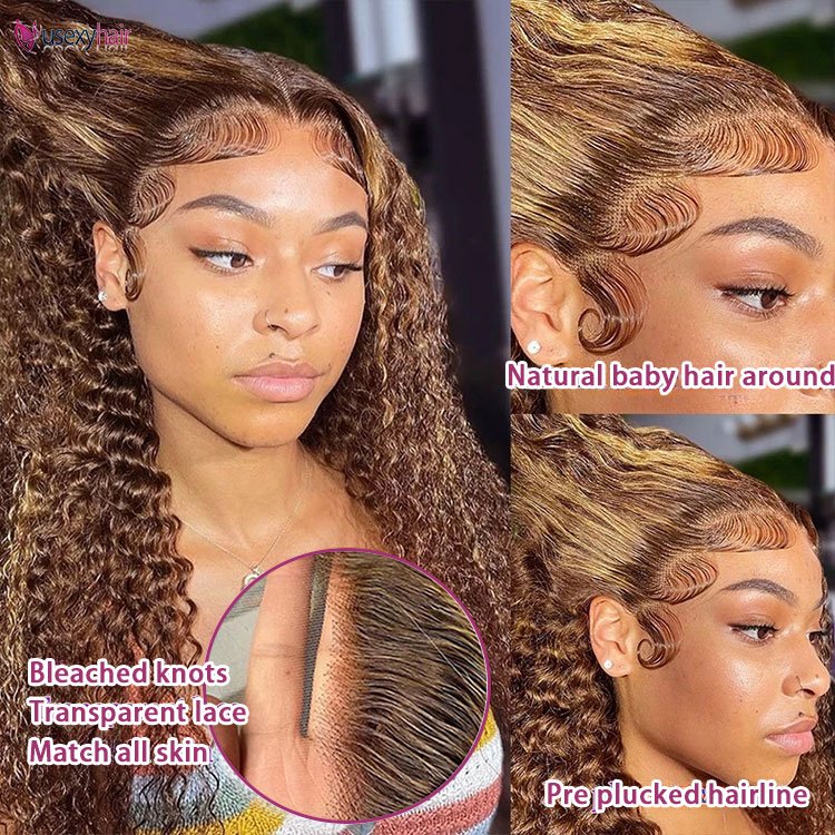 Remy Glueless Full Frontal Wig Ombre Human Hair Wig Pre-Plucked Cuticle Aligned Brazilian HD Front Wigs Straight Afro Available