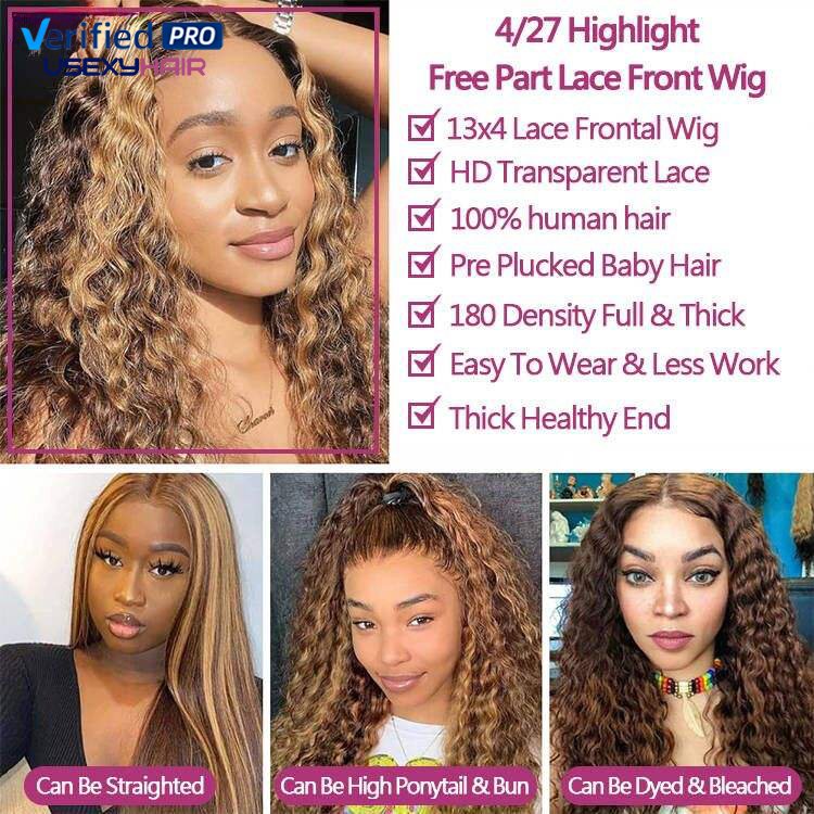 Remy Glueless Full Frontal Wig Ombre Human Hair Wig Pre-Plucked Cuticle Aligned Brazilian HD Front Wigs Straight Afro Available