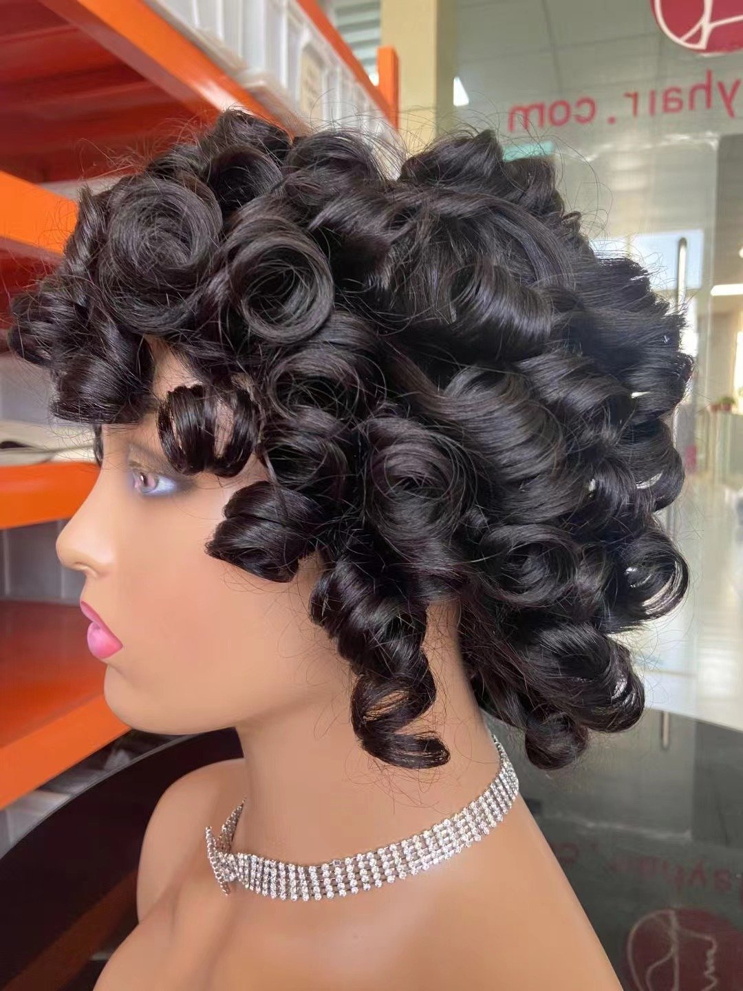 Natural Human Hair Wigs Machine Made Brazilian Afro Wave Short Wig,100% Human Hair Wigs For Women