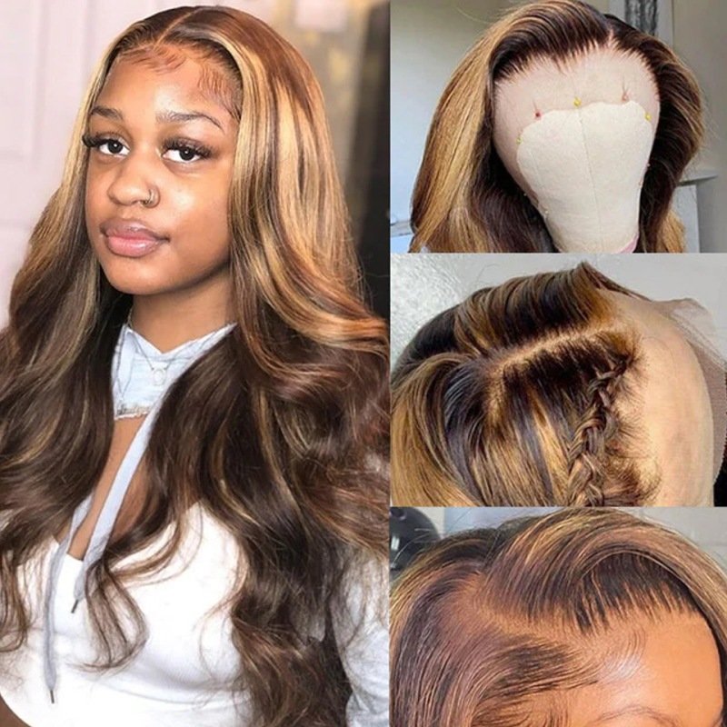 Highlight Colored Body Wave Lace Front Wig Honey Blonde HD Frontal Human Hair Wigs for Black Women