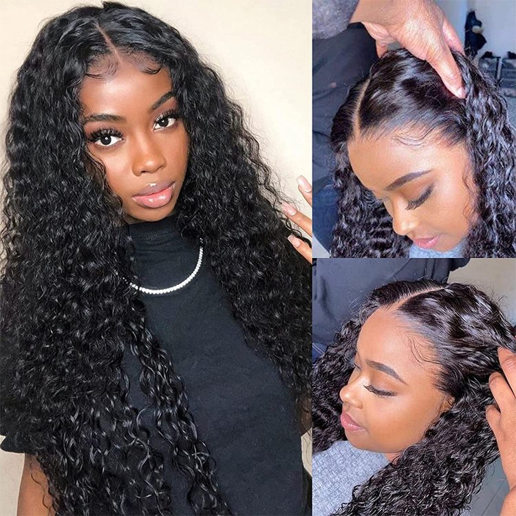 brazilian 100% virgin hair 13x4 transparent lace frontal deep wave unprocessed human hair wig for black women