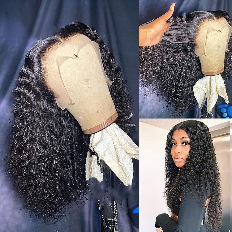 brazilian 100% virgin hair 13x4 transparent lace frontal deep wave unprocessed human hair wig for black women
