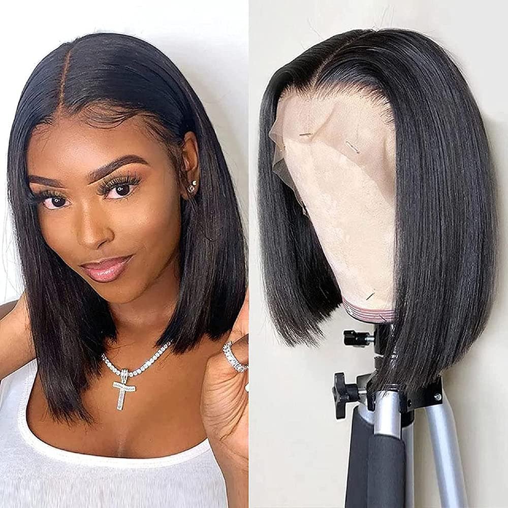 ZSF Hair Short Bob Lace Wig Brazilian Straight Virgin Hair Unprocessed Human Hair