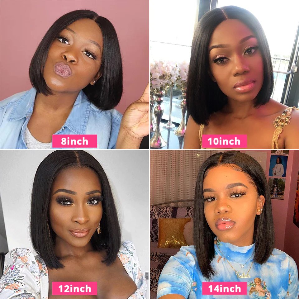 ZSF Hair Short Bob Lace Wig Brazilian Straight Virgin Hair Unprocessed Human Hair