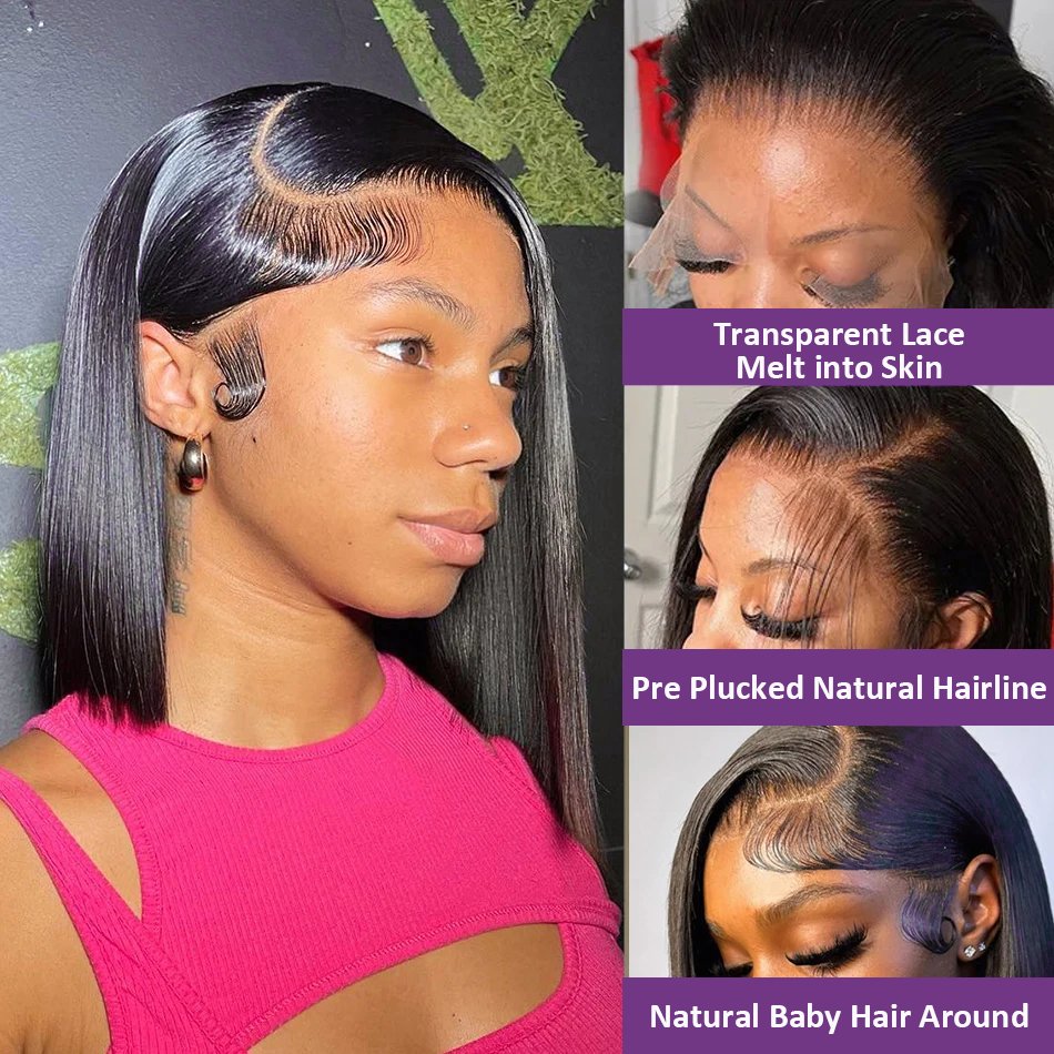 Raw Brazilian Human Hair Short Bob Wigs Bone Straight Human Hair Lace Front Wigs Cheap Pixie Cut Human Hair Wigs For Black Women