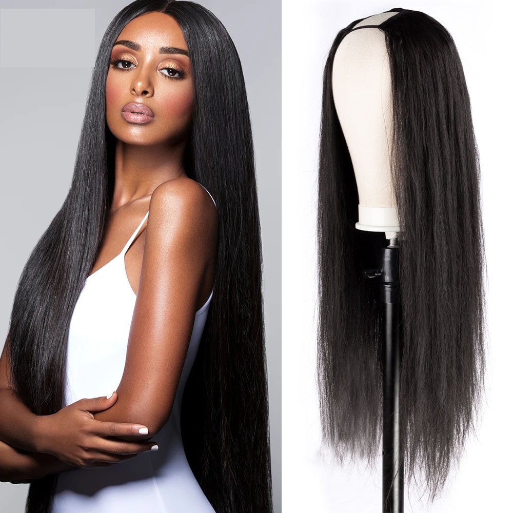 Wholesale None lace Wig Human Hair U Part V part Brazilian Hair Long Large 100% Virgin Remy Human Hair Wig 150% density