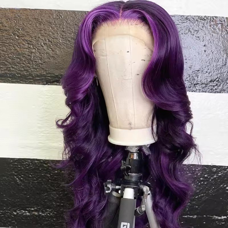 Purple Color Lace Frontal Human Hair Wig 100% Cuticle Brazilian Virgin Human Hair Pre Plucked Body Wave Wig