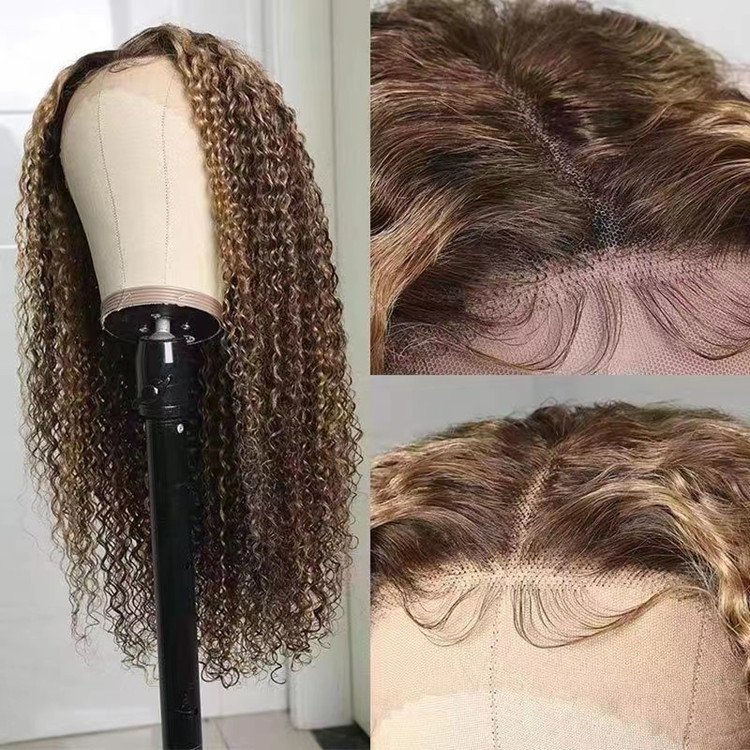 Cheap Ombre Blonde Human Hair Wig Density 180% 13x4 Lace Front Kinky Curly Wig Ombre 1b/4/27 Highlight Wig Vendor