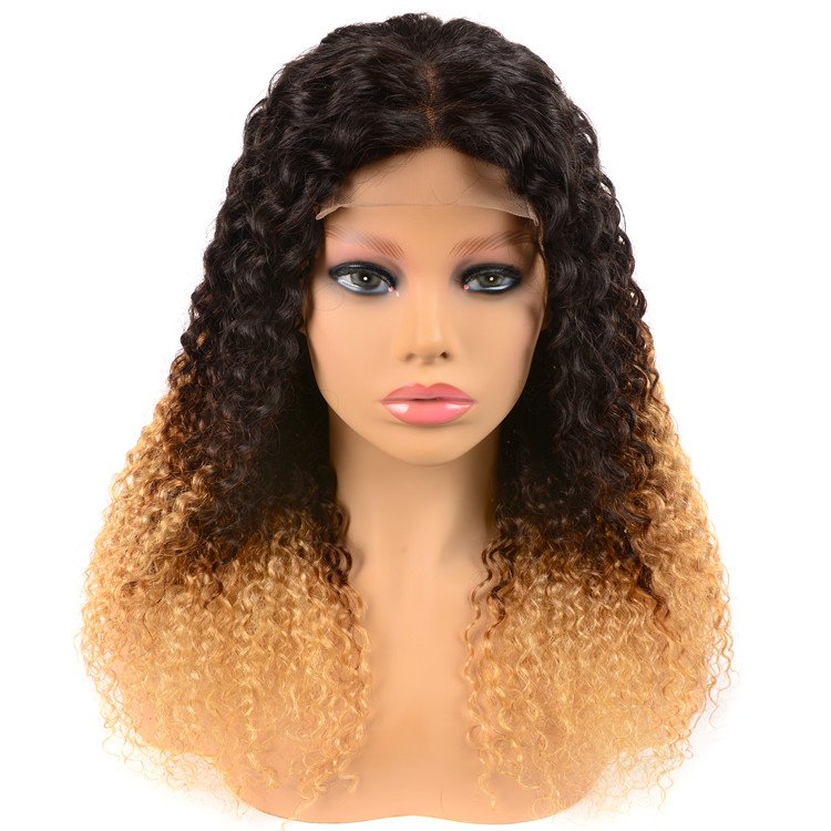 Cheap Ombre Blonde Human Hair Wig Density 180% 13x4 Lace Front Kinky Curly Wig Ombre 1b/4/27 Highlight Wig Vendor