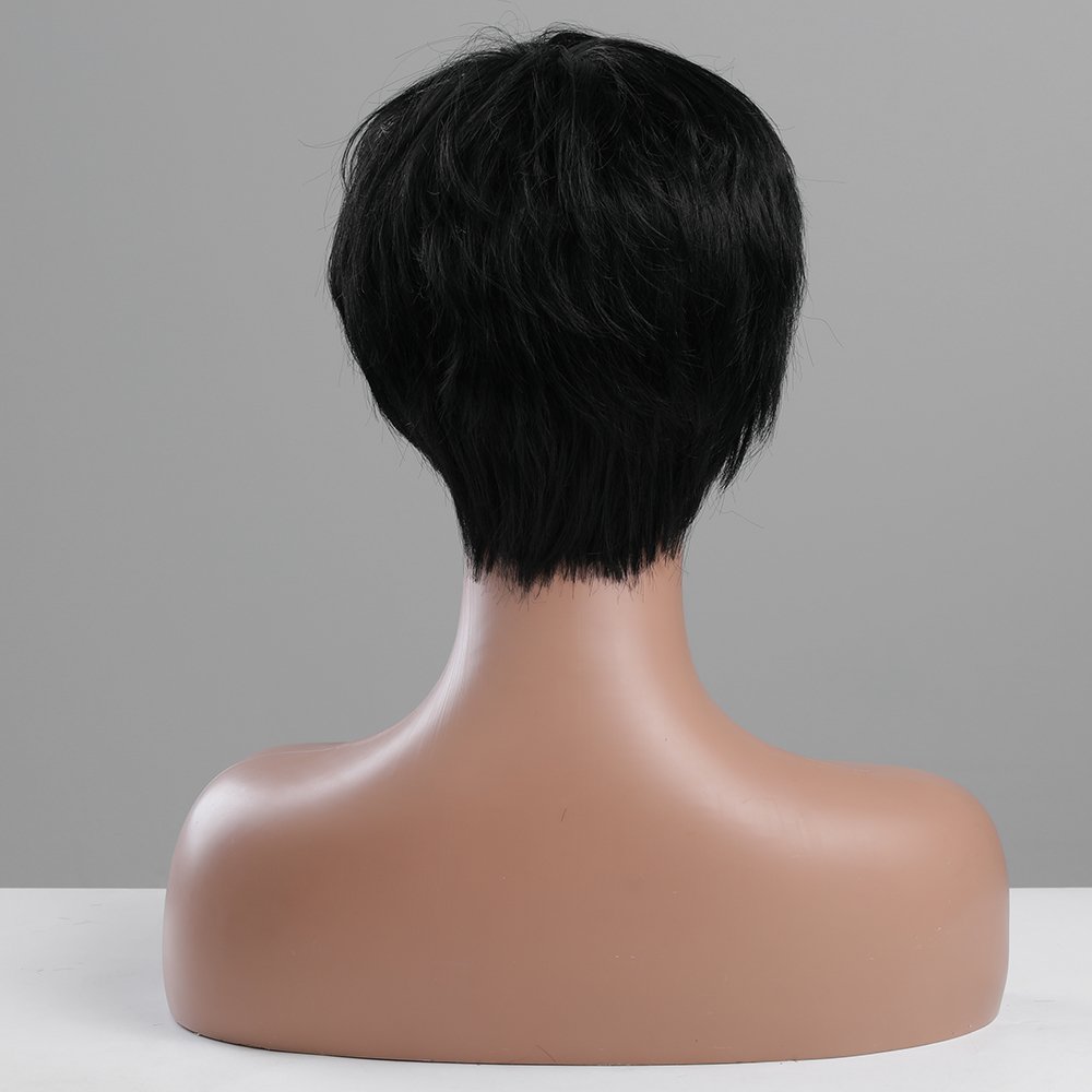 Wholesale Price Short Pixie Cut Black with Bangs Blend Human Hair Wigs for Women Daily Party