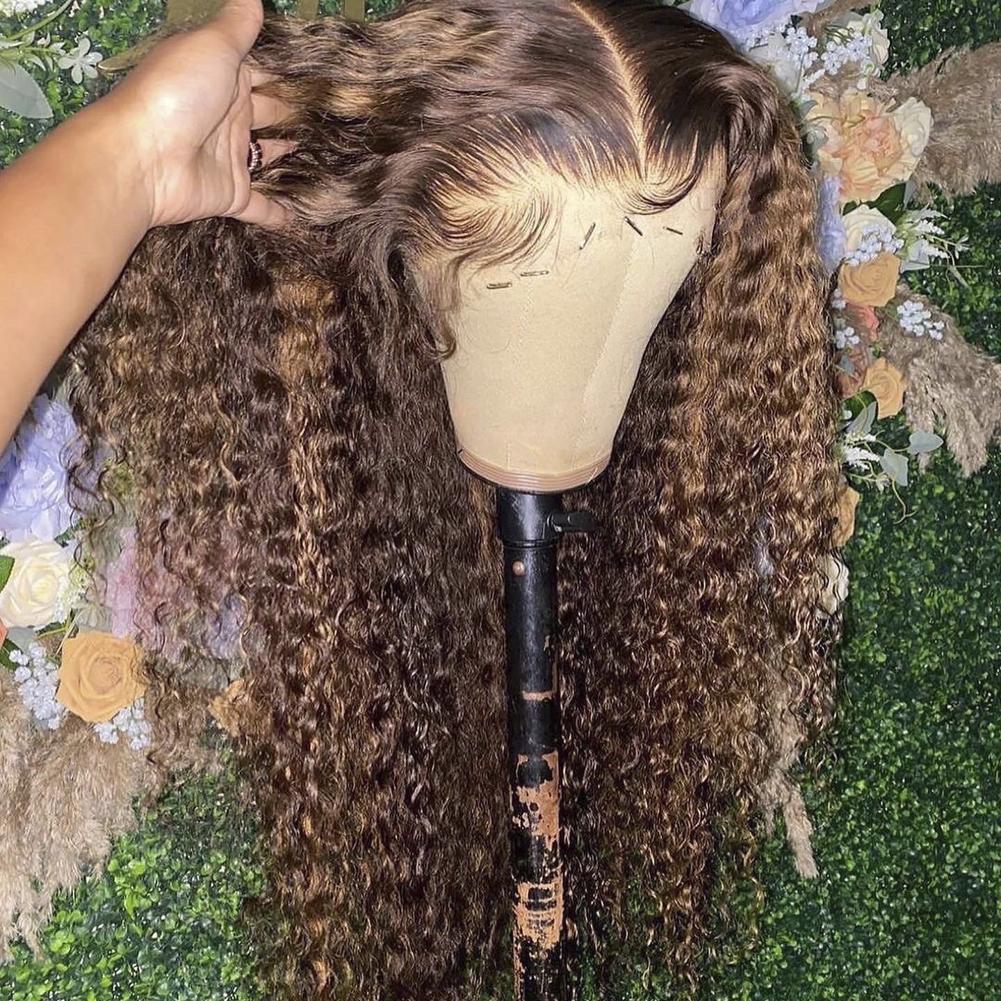250 Density Transparent Glueless Full Hd Lace Wigs,highlight kinky curly Hair Wigs, Raw Remy 13X4 Lace Front Human Hair Wigs