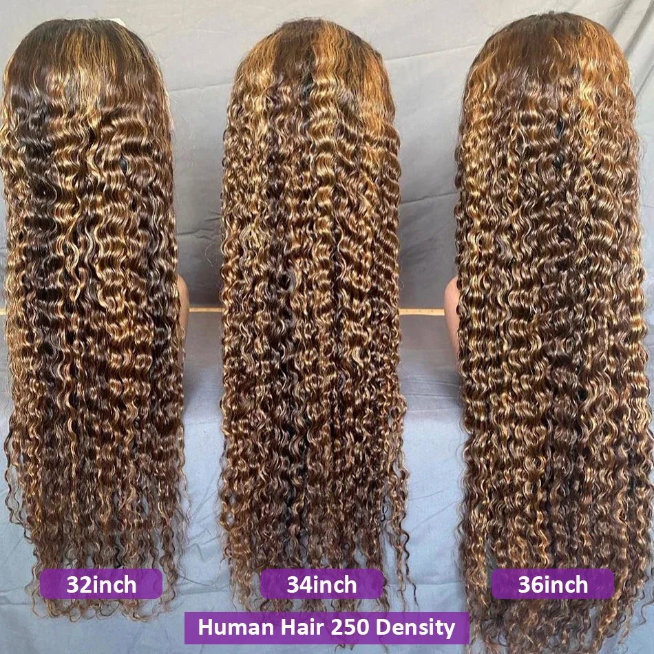 250 Density Transparent Glueless Full Hd Lace Wigs,highlight kinky curly Hair Wigs, Raw Remy 13X4 Lace Front Human Hair Wigs