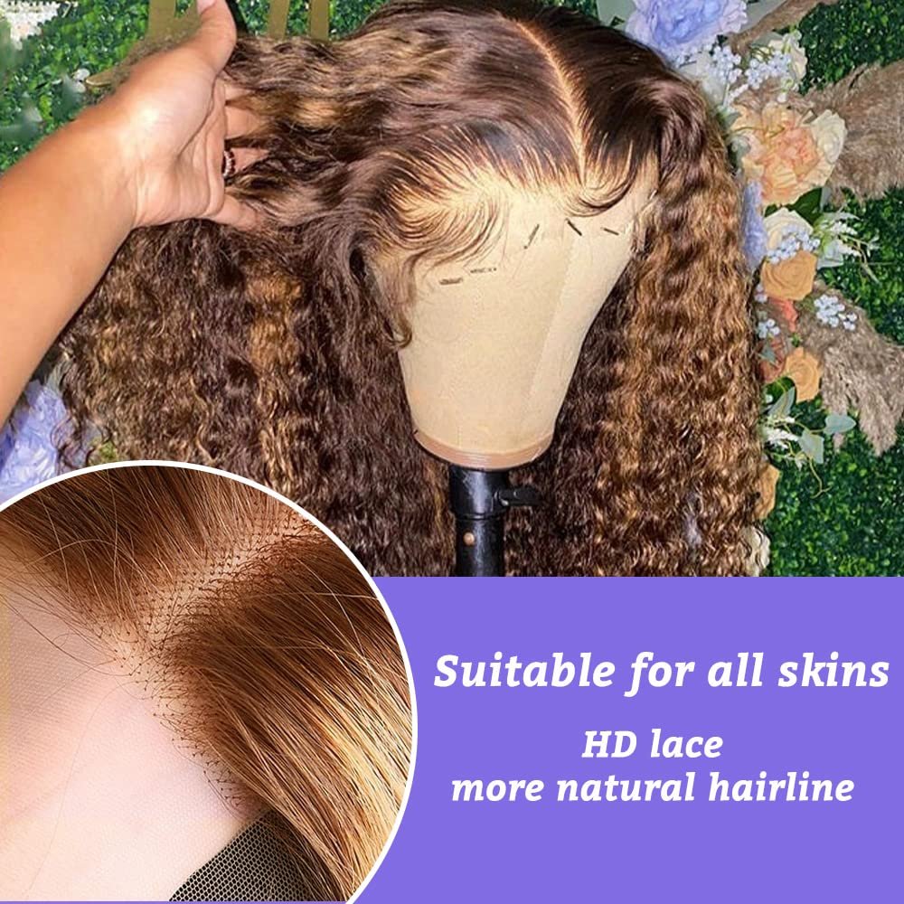 250 Density Transparent Glueless Full Hd Lace Wigs,highlight kinky curly Hair Wigs, Raw Remy 13X4 Lace Front Human Hair Wigs