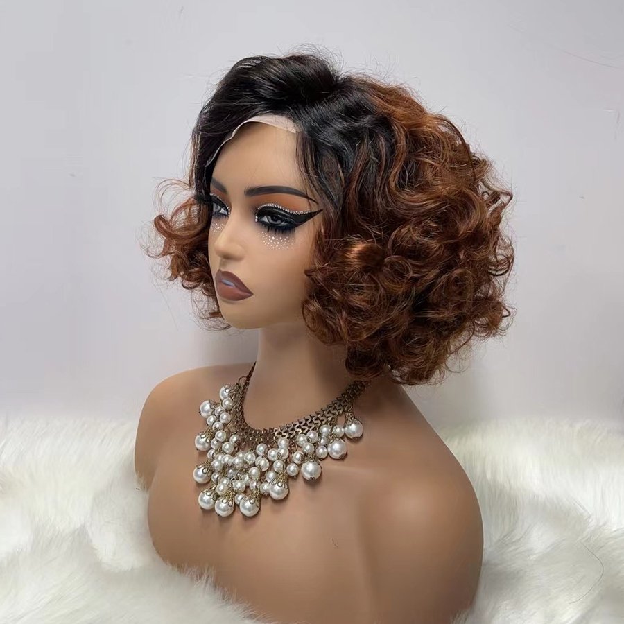 Wholesale 200% density bouncy curly hair wig with bangs 201gram 100% human hair wigs loose wave original hair extension
