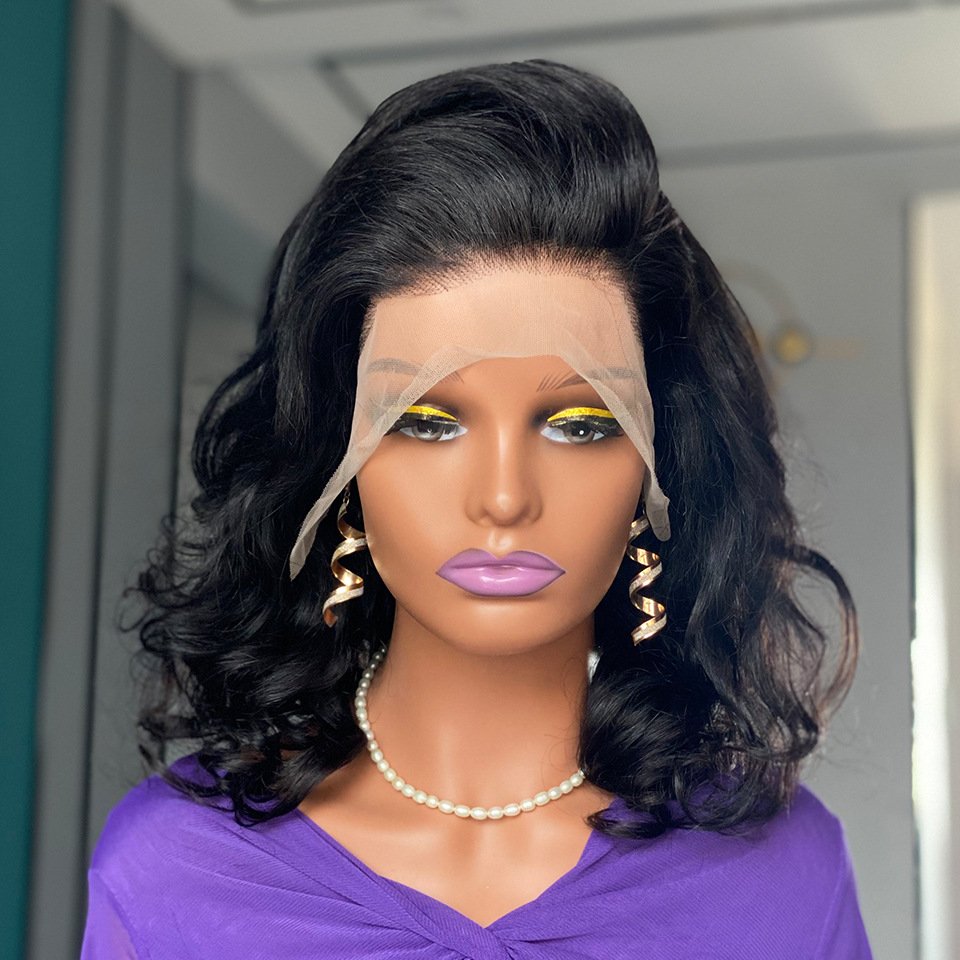 Best Price Black Color Bouncy Curly Wig with 100 Human Hair Unprocessed, 14 inch Hair Length Wear and Go Glueless Wig