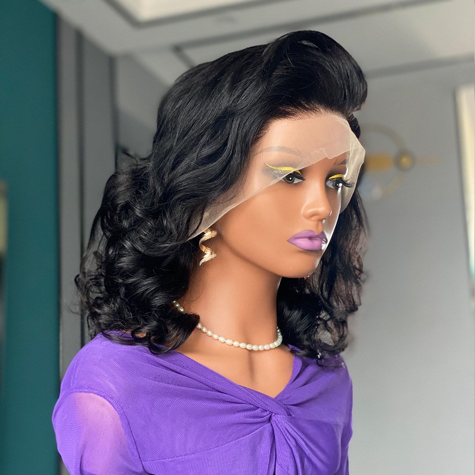 Best Price Black Color Bouncy Curly Wig with 100 Human Hair Unprocessed, 14 inch Hair Length Wear and Go Glueless Wig