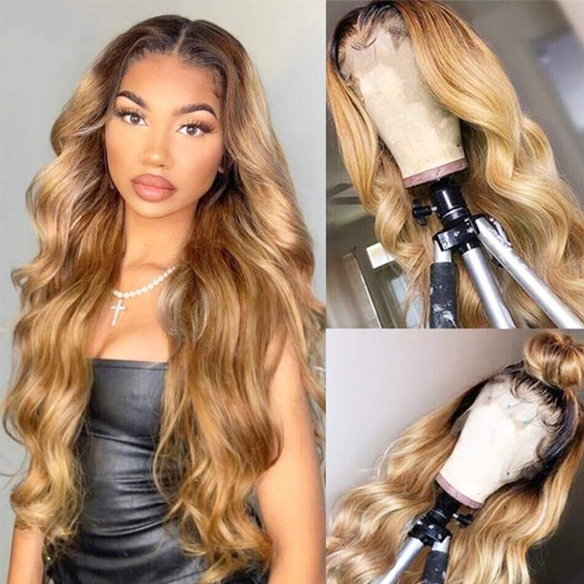 100% Real Mink Brazilian Human Hair Highlight Wig Ombre Color Full HD Swiss Lace Cuticle Aligned Virgin Hair Wig With Dark Roots
