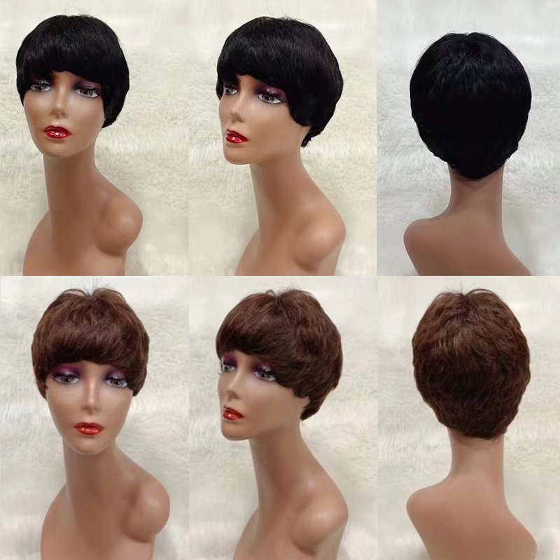 Letsfly Wholesale Cheap Price Short Cut Wigs machine made Non Lace Curly Remy human Hair Wigs