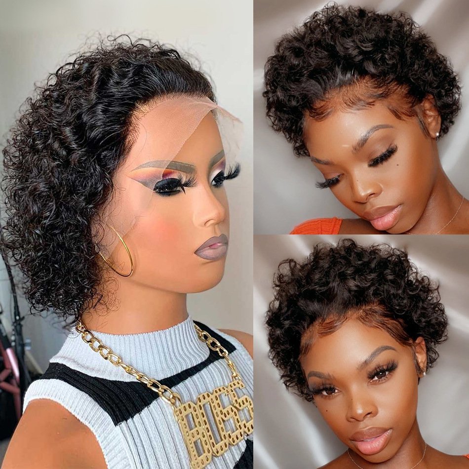 Brazilian Perruque Kinky Curl Wig Short Pixie Cut Gluless HD Lace Front Human Hair Wigs Pixie Cut Dropshipping Suppliers