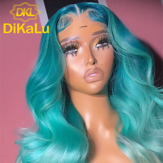 Ombre Blue Colored Body Wave Wigs Lace Front Human Hair Wigs For Women Remy Hair Peruvian 13x4 HD Transparent Frontal Lace Wig
