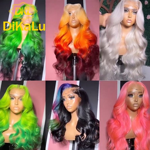 Ombre Blue Colored Body Wave Wigs Lace Front Human Hair Wigs For Women Remy Hair Peruvian 13x4 HD Transparent Frontal Lace Wig