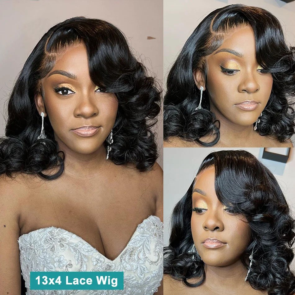 Body Wave 13x4 Transparent Lace Front Bob Wig Human Hair Wigs 180 Short LooseBody Wave TPart Lace Frontal Bob Wigs For Women