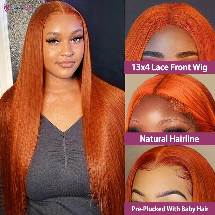 Brazilian Raw Virgin Hair colored Ginger Lace Front Wig Pre plucked Ginger Orange Hd Lace Human Hair Wigs with Baby Hair