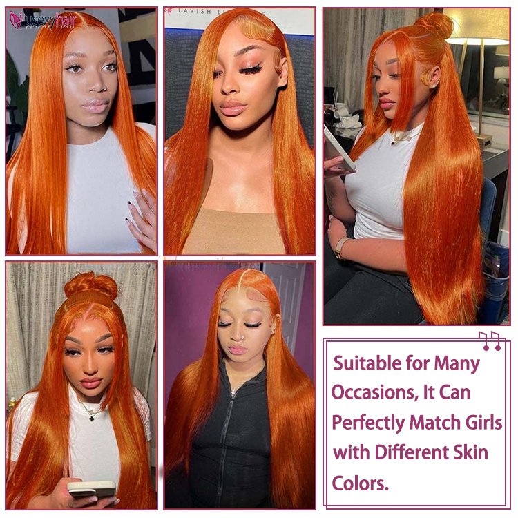 Brazilian Raw Virgin Hair colored Ginger Lace Front Wig Pre plucked Ginger Orange Hd Lace Human Hair Wigs with Baby Hair