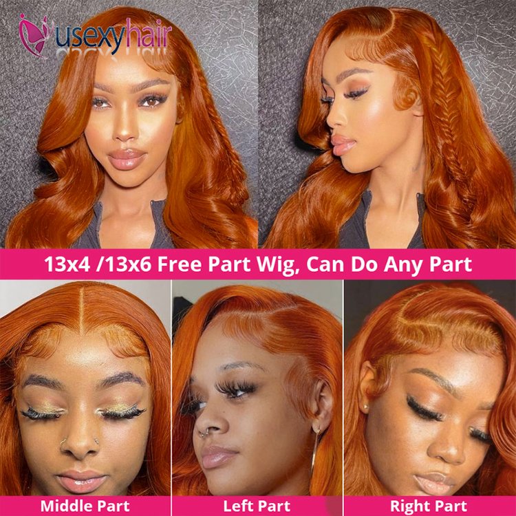 Brazilian Raw Virgin Hair colored Ginger Lace Front Wig Pre plucked Ginger Orange Hd Lace Human Hair Wigs with Baby Hair